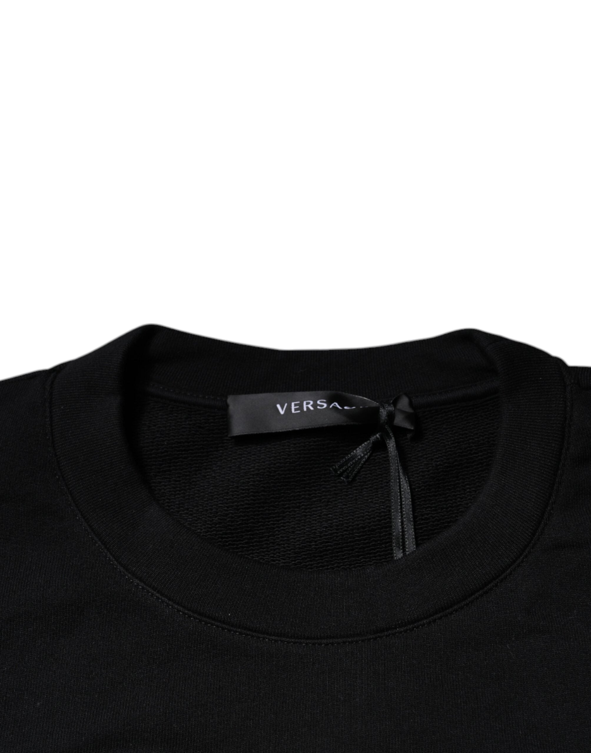 Suéter Versace Preto com Bordado Medusa e Gola Redonda