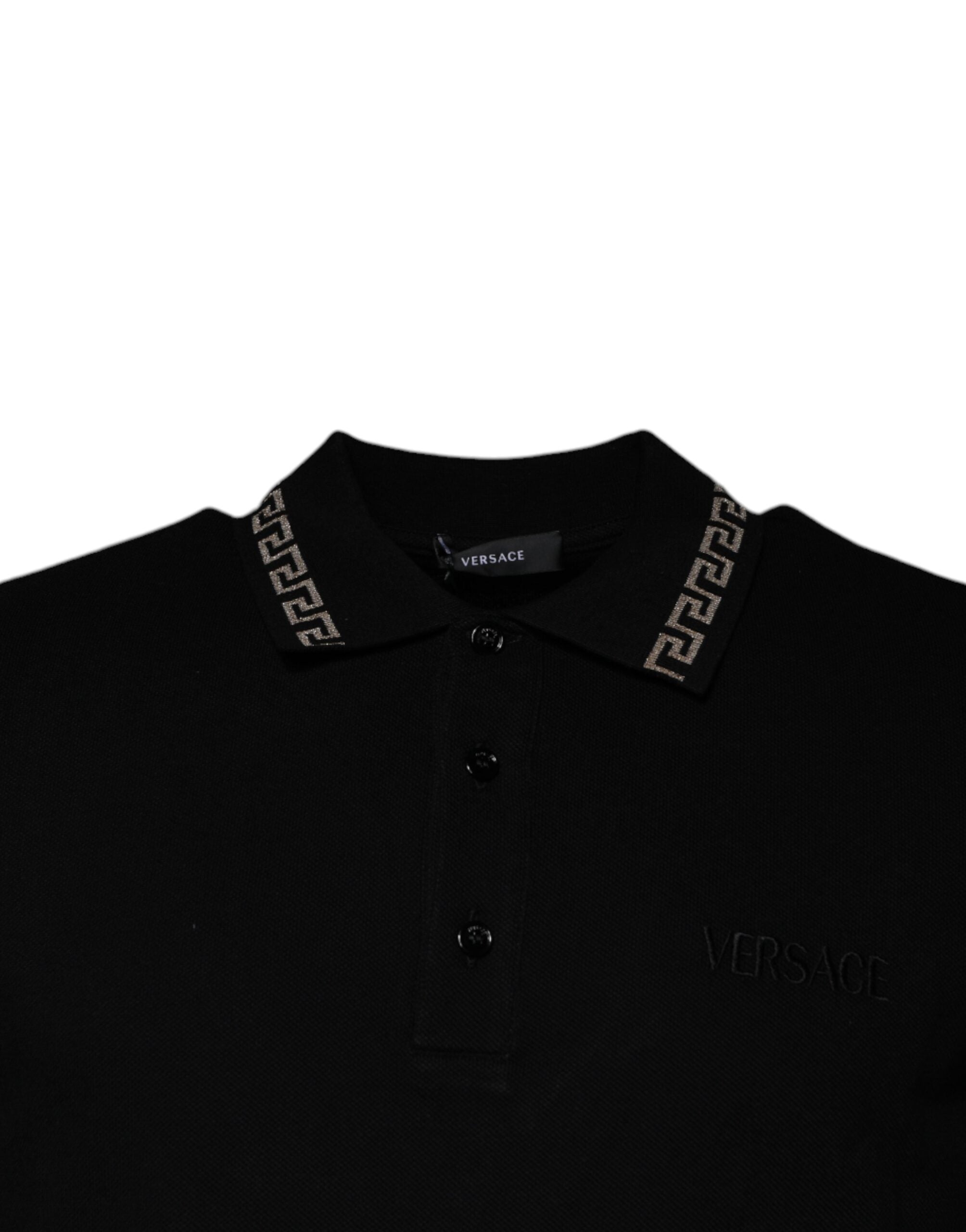 Camiseta polo preta de viscose com gola e manga curta Versace