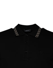 Camiseta polo preta de viscose com gola e manga curta Versace