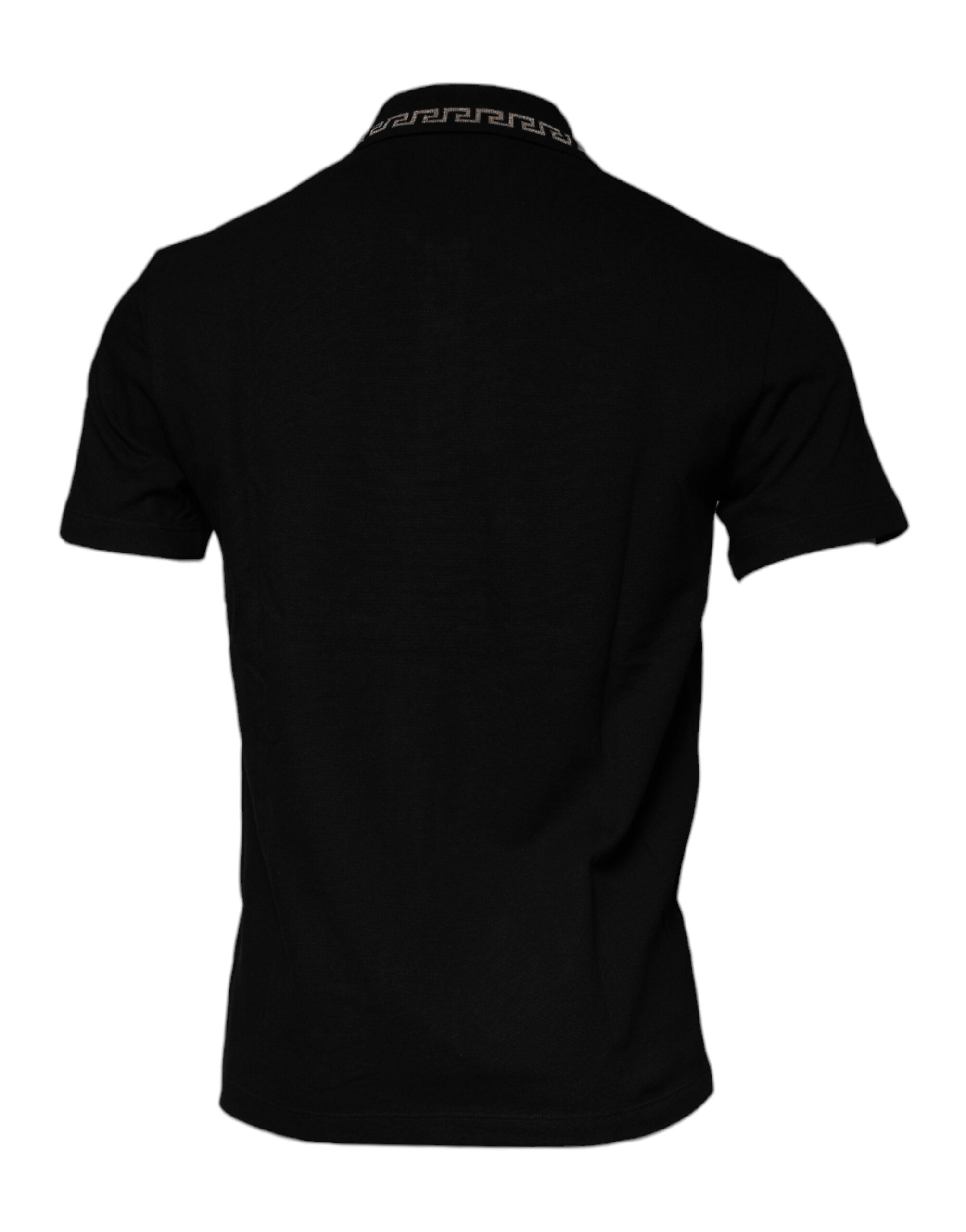 Camiseta polo preta de viscose com gola e manga curta Versace