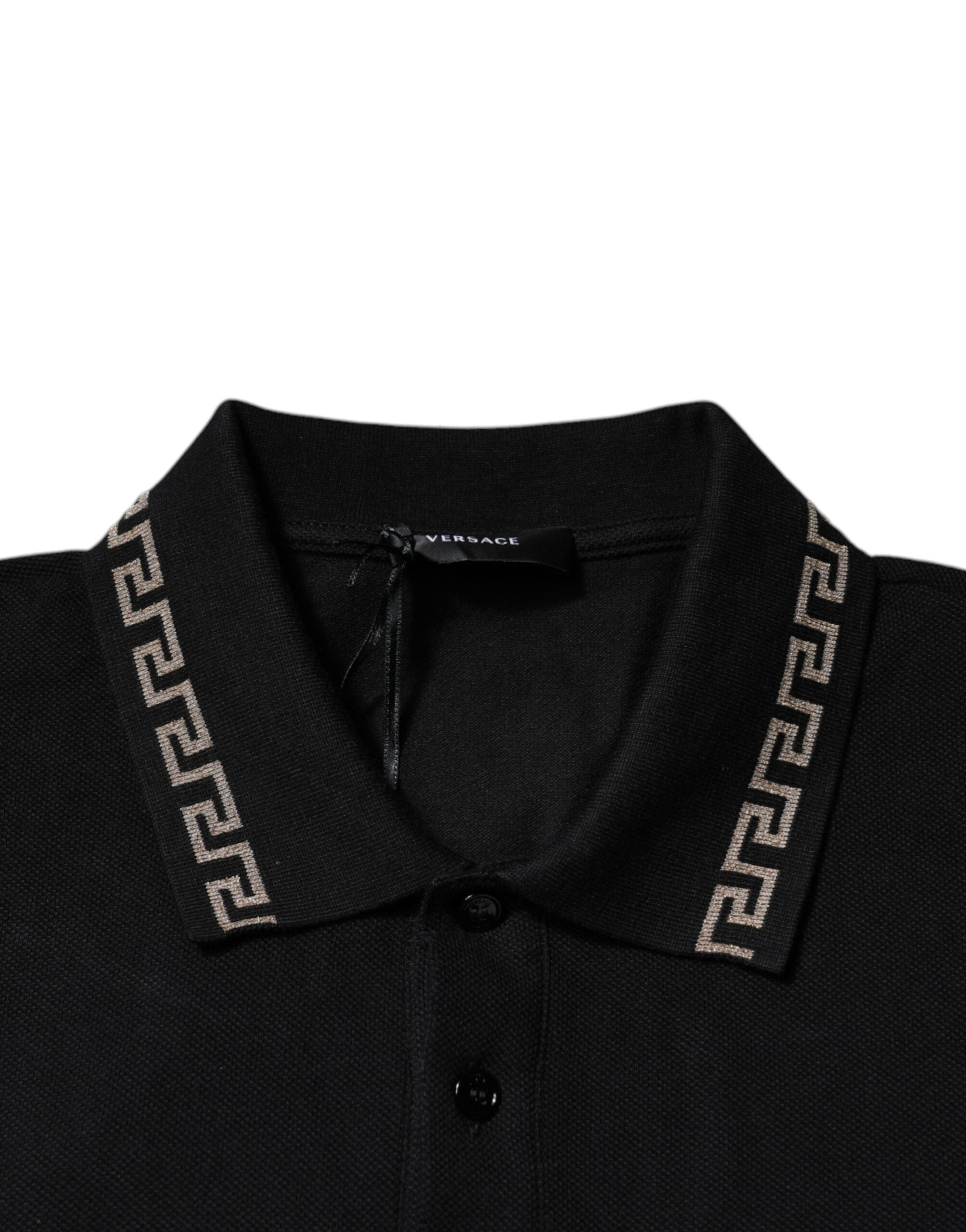 Camiseta polo preta de viscose com gola e manga curta Versace