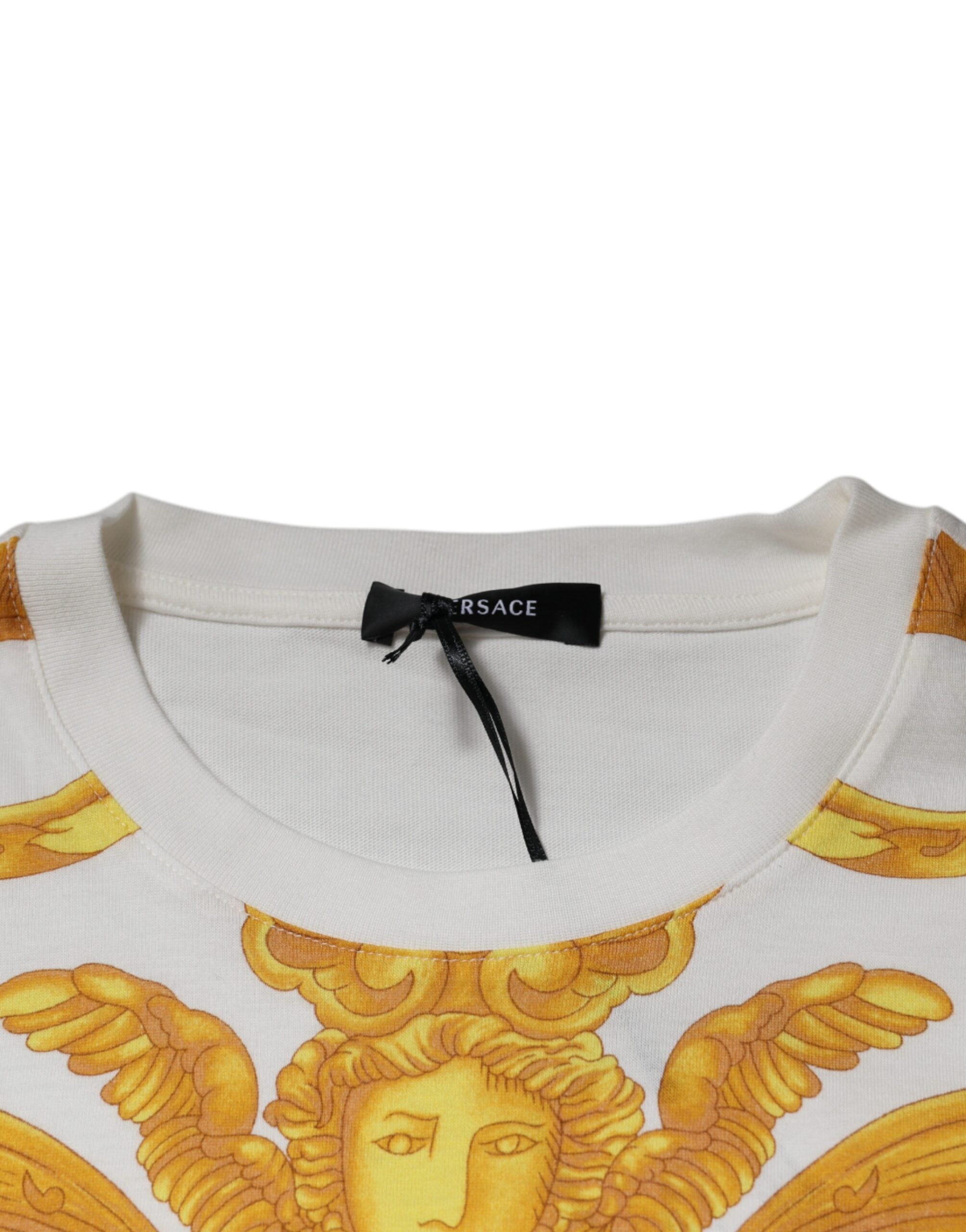 Camiseta de algodão com gola redonda e estampa Medusa branca Versace