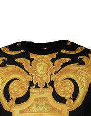 Camiseta de algodão com gola redonda e estampa Medusa preta Versace