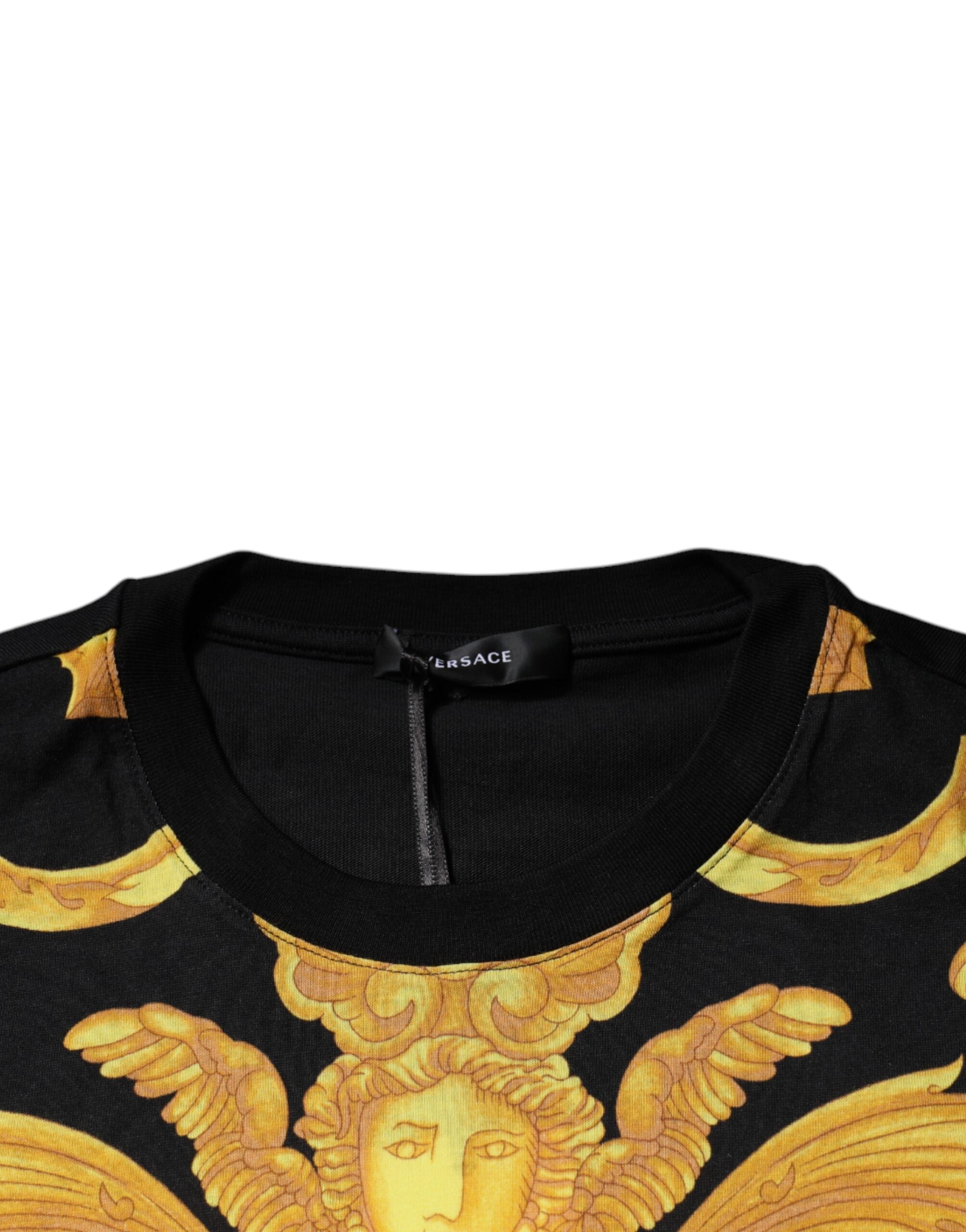 Camiseta de algodão com gola redonda e estampa Medusa preta Versace
