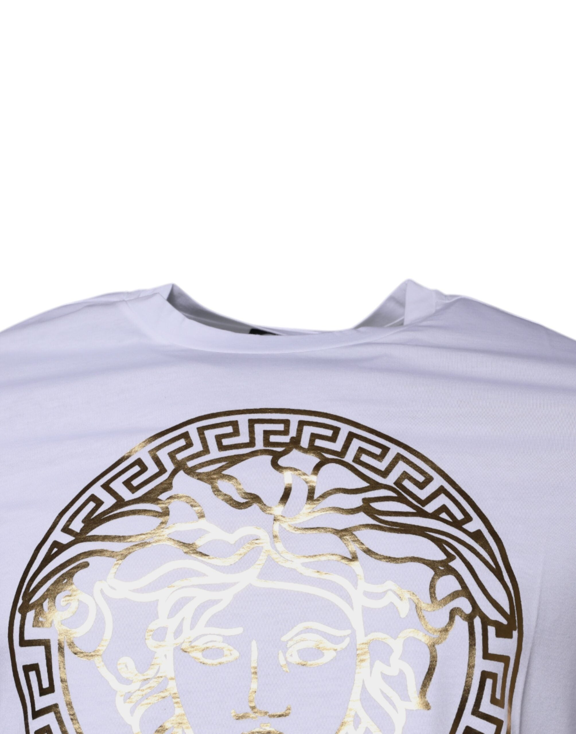 Camiseta de algodão com gola redonda e estampa Medusa branca Versace
