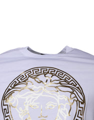 Camiseta de algodão com gola redonda e estampa Medusa branca Versace