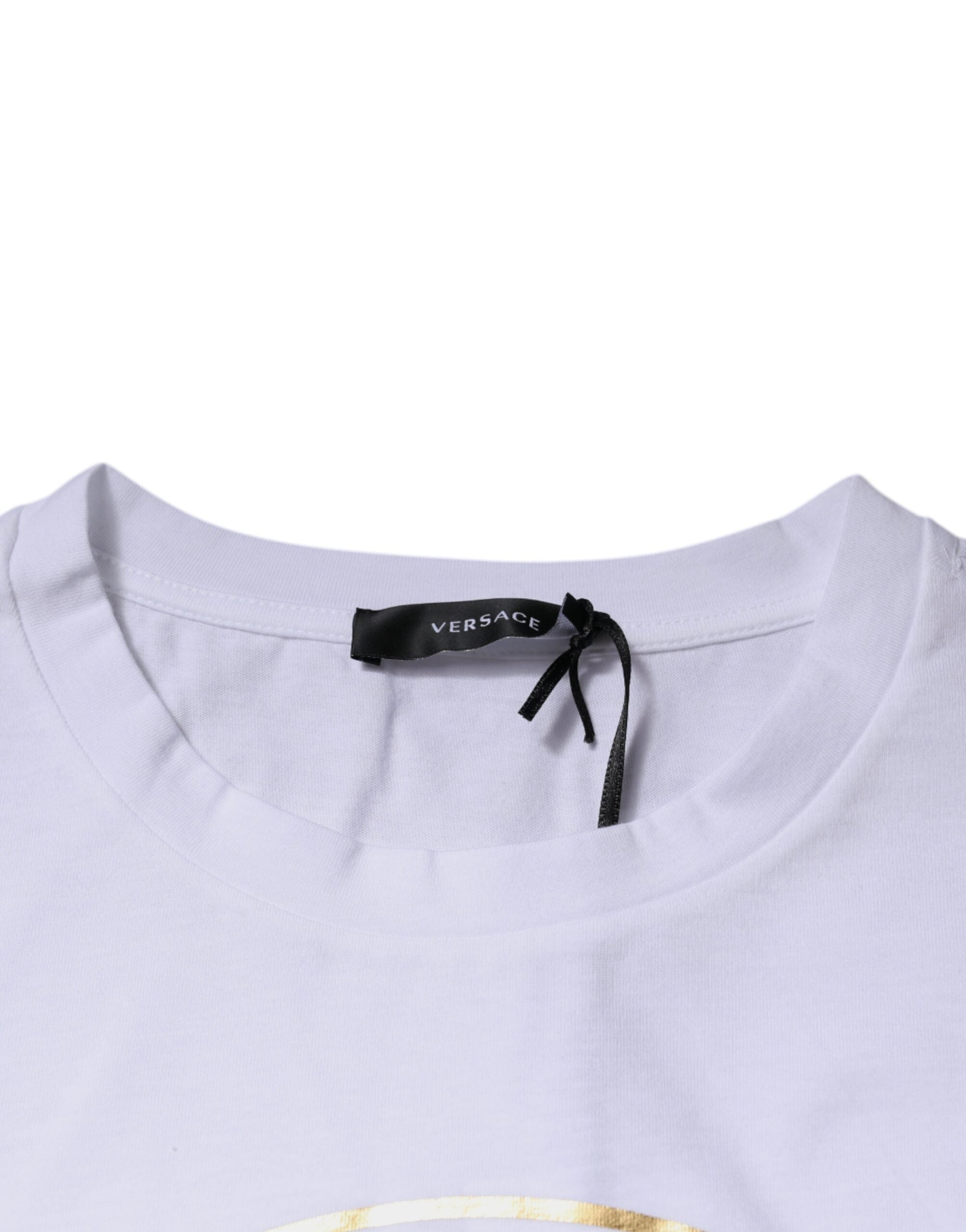 Camiseta de algodão com gola redonda e estampa Medusa branca Versace