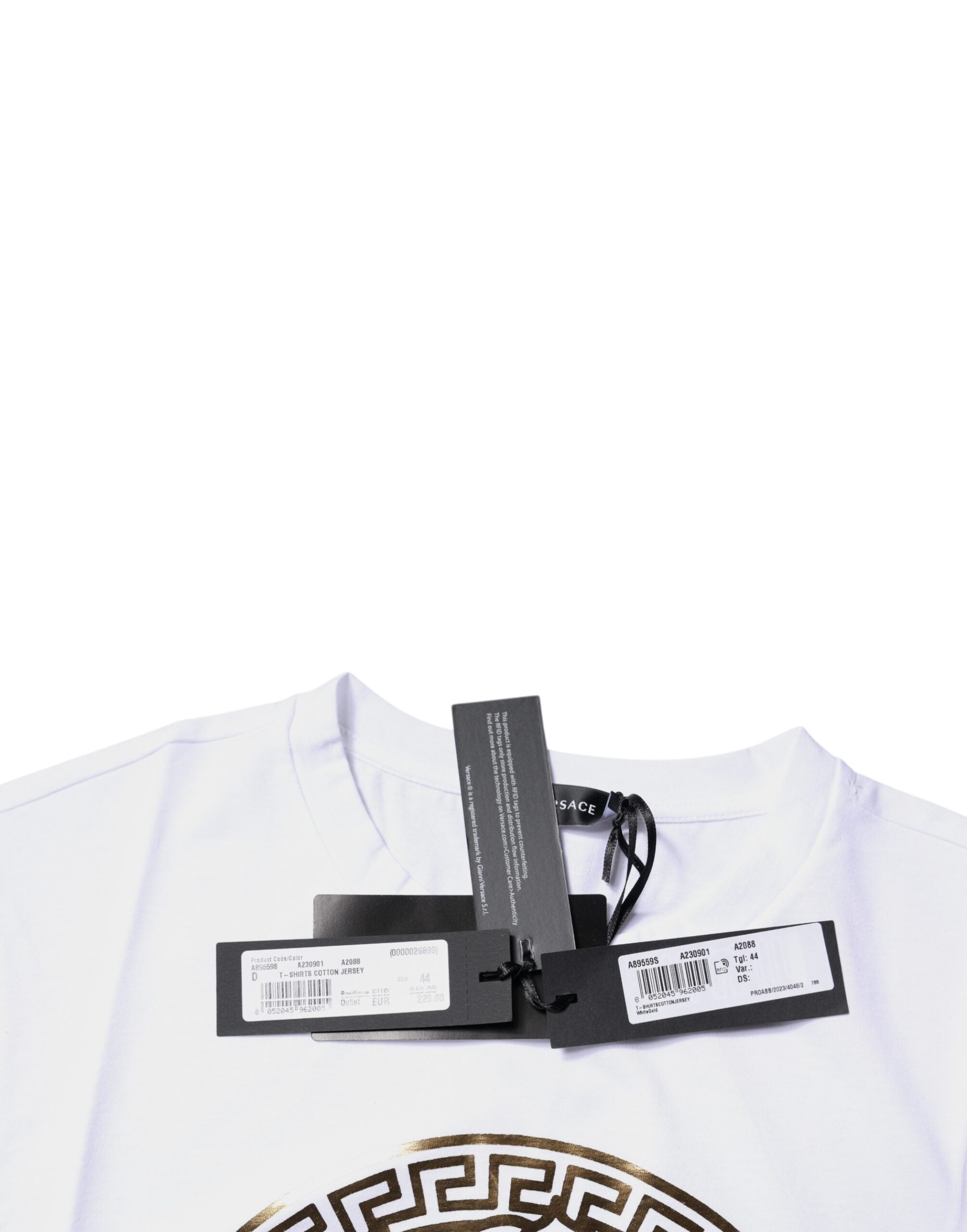 Camiseta de algodão com gola redonda e estampa Medusa branca Versace