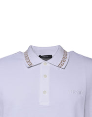 Camiseta polo masculina de manga curta com gola de viscose branca Versace
