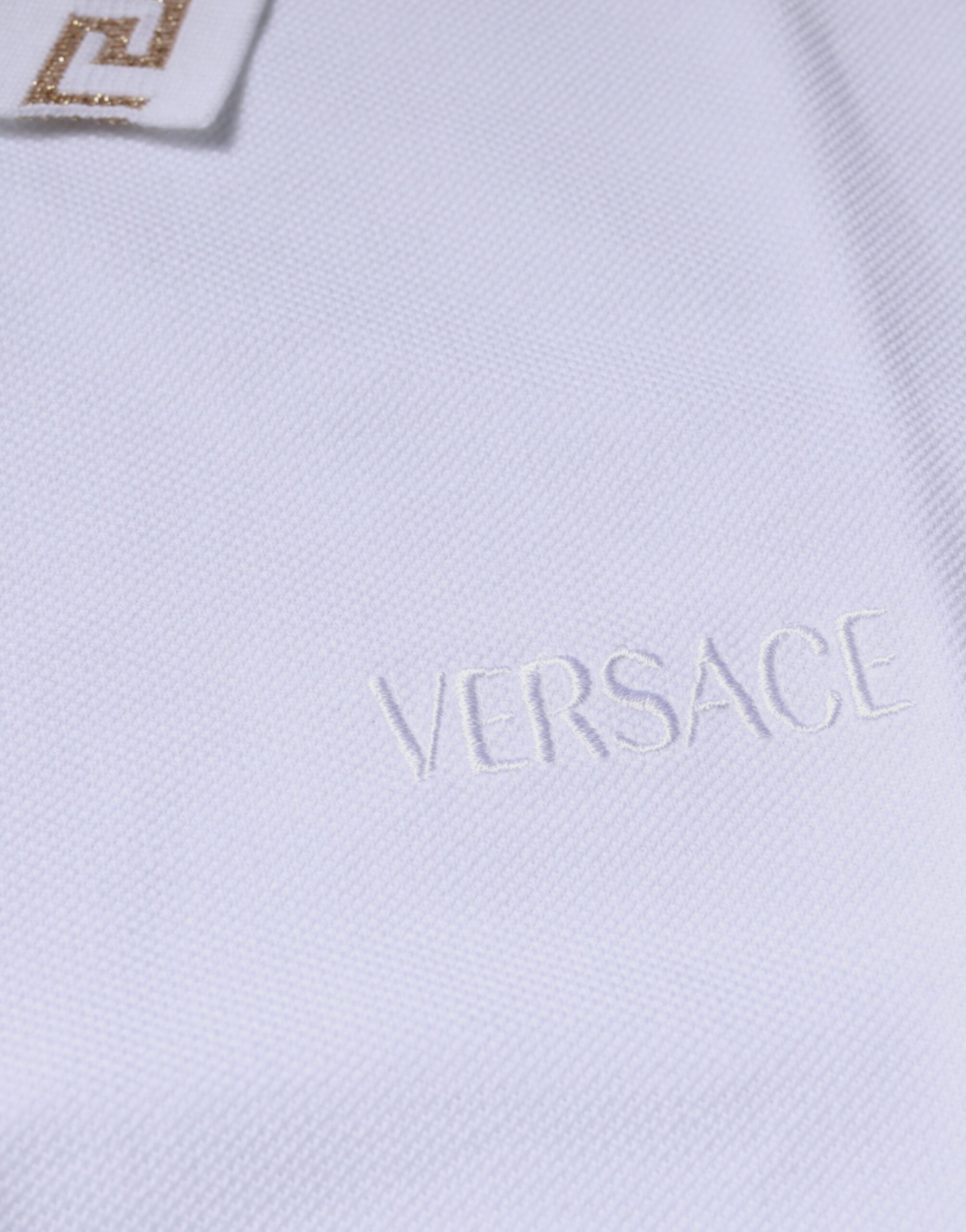 Camiseta polo masculina de manga curta com gola de viscose branca Versace