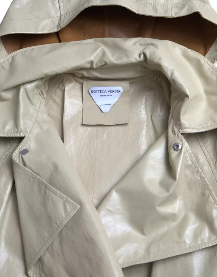 Jaqueta de couro de cordeiro bege Bottega Veneta