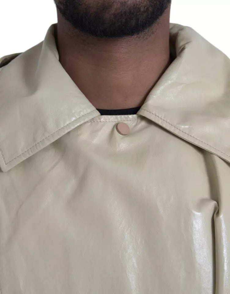 Jaqueta de couro de cordeiro bege Bottega Veneta