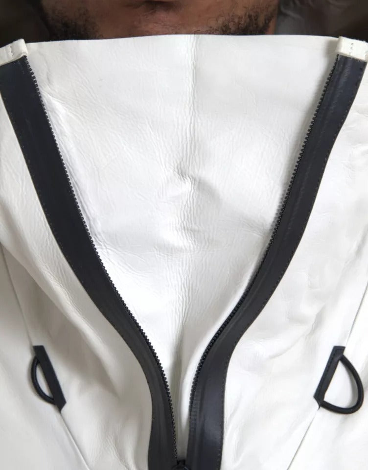 Jaqueta impermeável masculina de couro branco Bottega Veneta Bluson