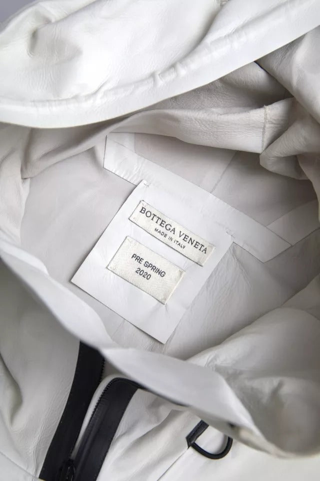 Jaqueta impermeável masculina de couro branco Bottega Veneta Bluson
