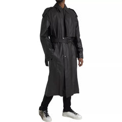 Jaqueta impermeável masculina Bottega Veneta de couro preto