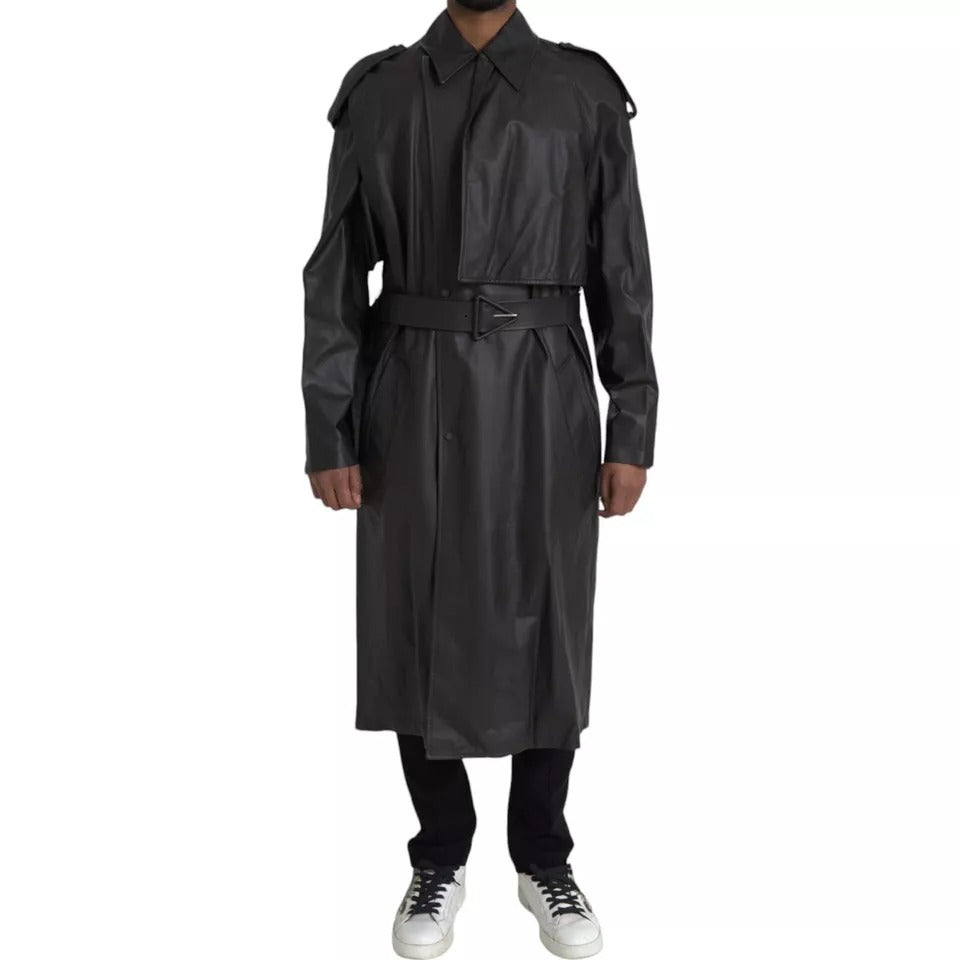 Jaqueta impermeável masculina Bottega Veneta de couro preto