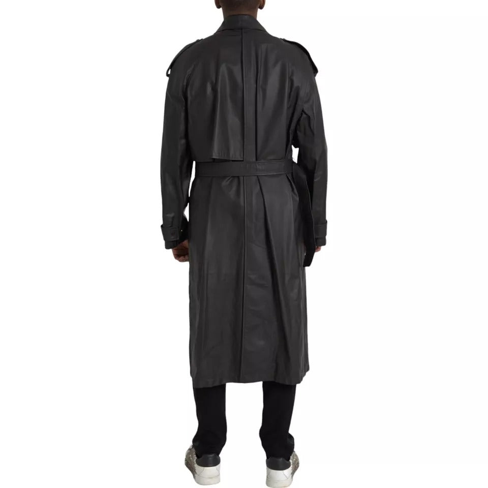 Jaqueta impermeável masculina Bottega Veneta de couro preto