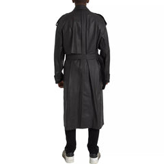 Jaqueta impermeável masculina Bottega Veneta de couro preto