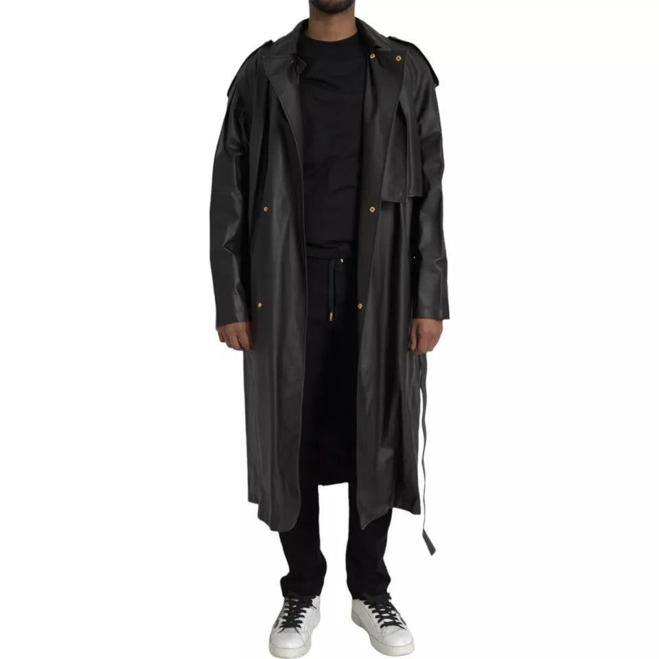 Jaqueta impermeável masculina Bottega Veneta de couro preto