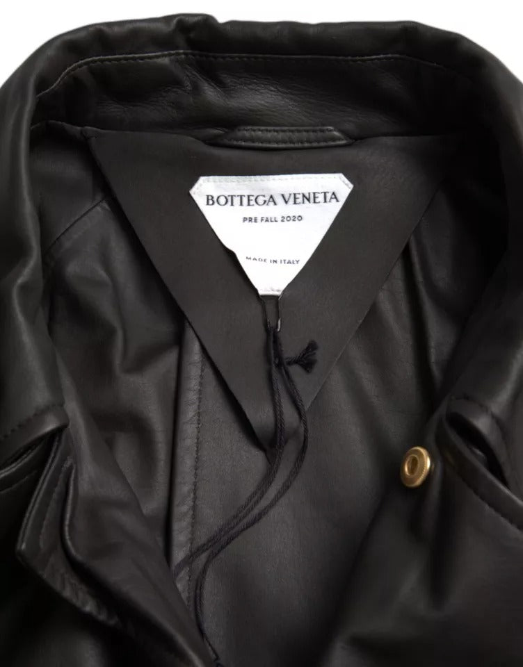 Jaqueta impermeável masculina Bottega Veneta de couro preto