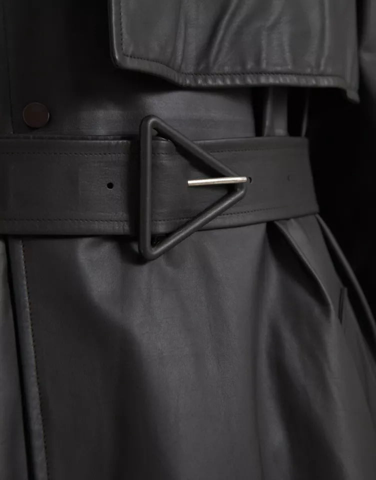 Jaqueta impermeável masculina Bottega Veneta de couro preto