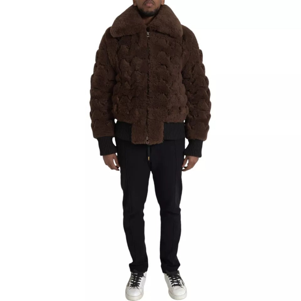 Bottega Veneta Casaco de pele de cordeiro marrom com pele de carneiro