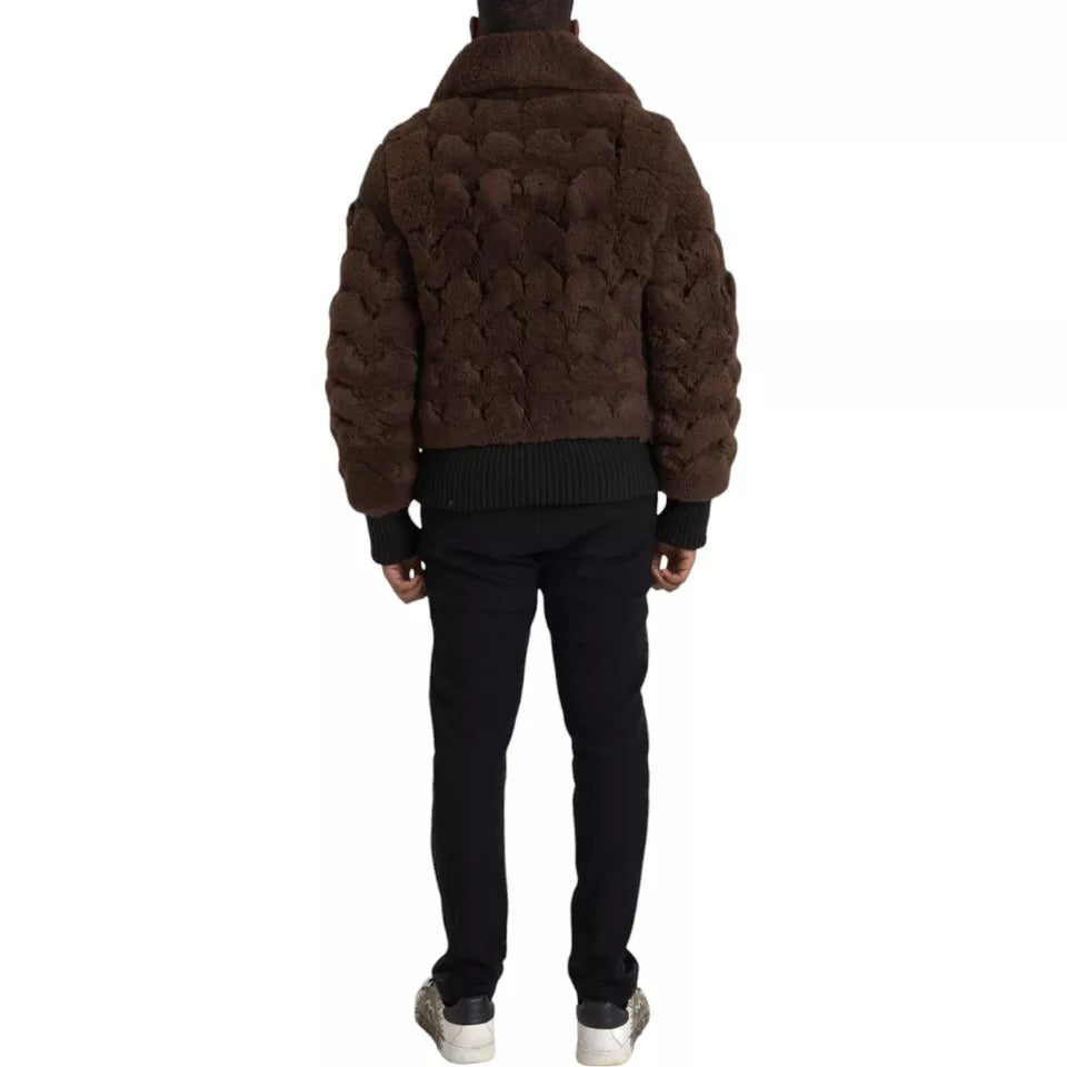 Bottega Veneta Casaco de pele de cordeiro marrom com pele de carneiro
