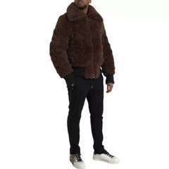 Bottega Veneta Casaco de pele de cordeiro marrom com pele de carneiro
