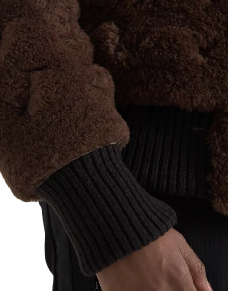 Bottega Veneta Casaco de pele de cordeiro marrom com pele de carneiro