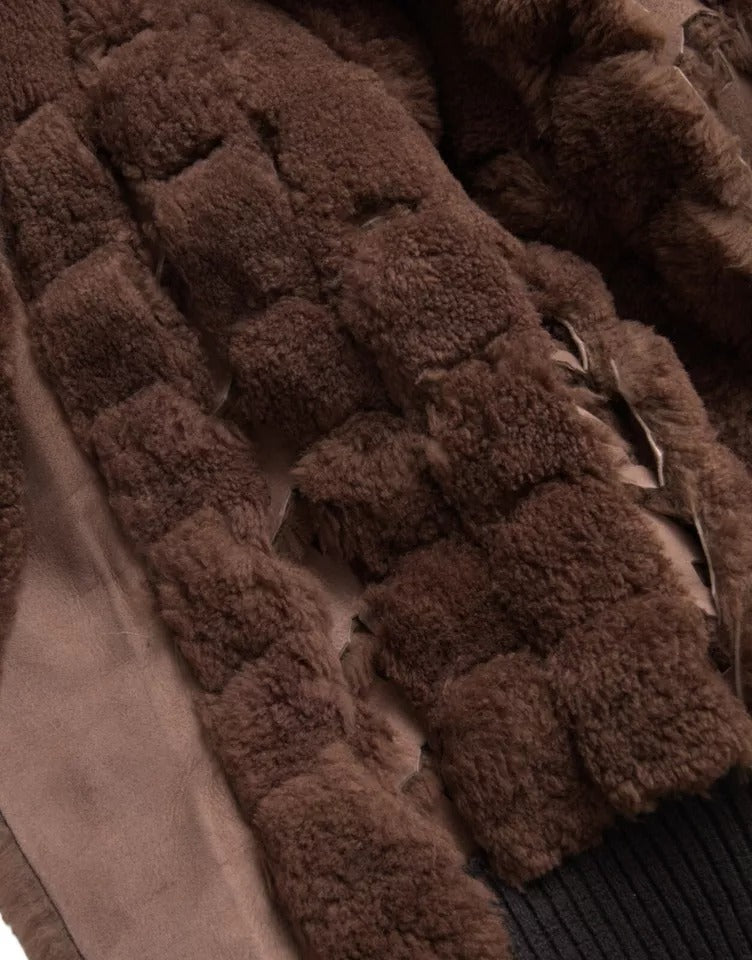 Bottega Veneta Casaco de pele de cordeiro marrom com pele de carneiro