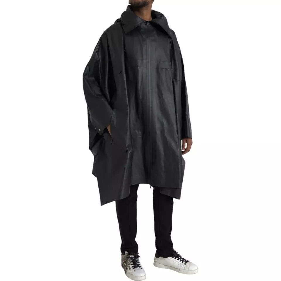 Jaqueta de couro preta com capuz masculina Bottega Veneta