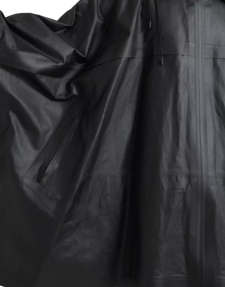 Jaqueta de couro preta com capuz masculina Bottega Veneta