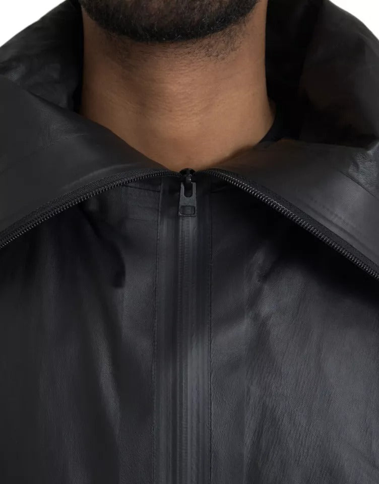 Jaqueta de couro preta com capuz masculina Bottega Veneta