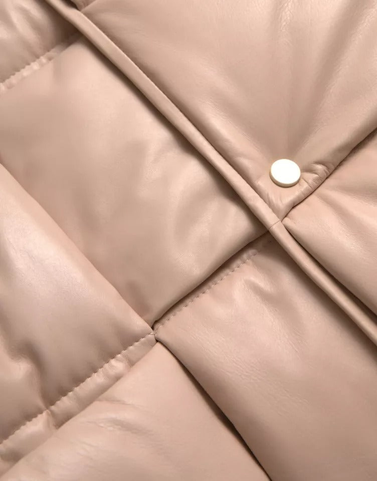 Jaqueta de couro de bezerro acolchoada sem mangas Bottega Veneta bege