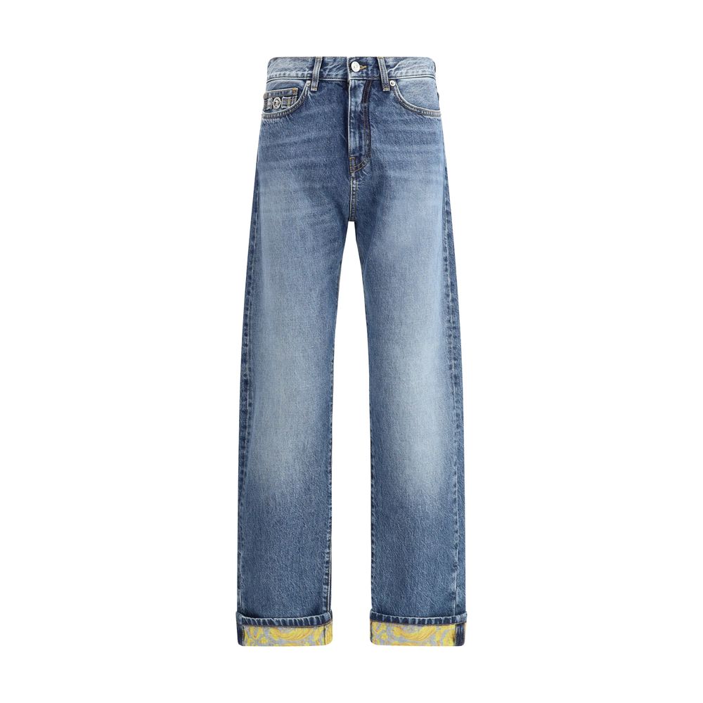 Calça jeans Versace Barocco com barra dobrada
