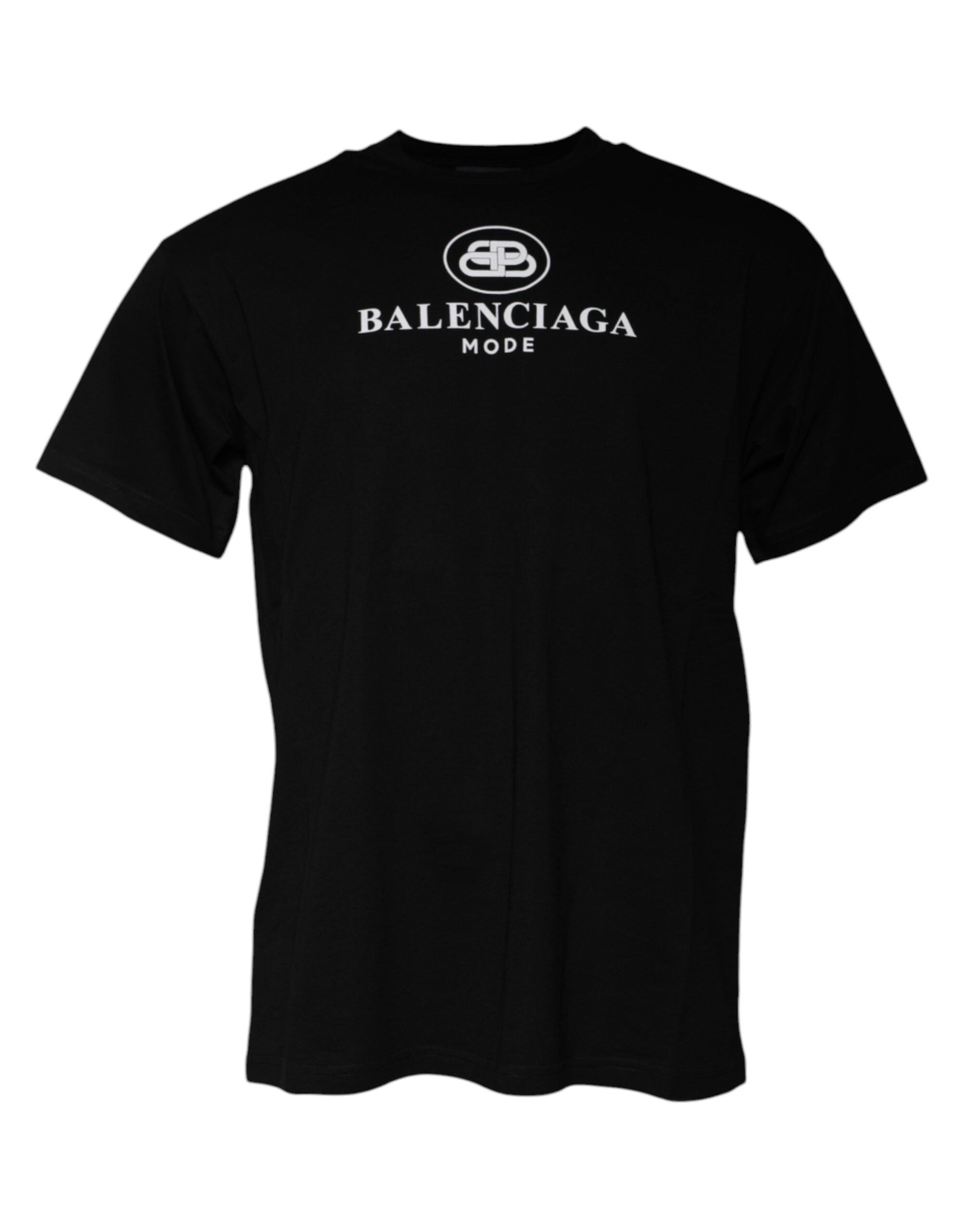 Camiseta Balenciaga preta de algodão com estampa de logotipo e gola redonda, manga curta