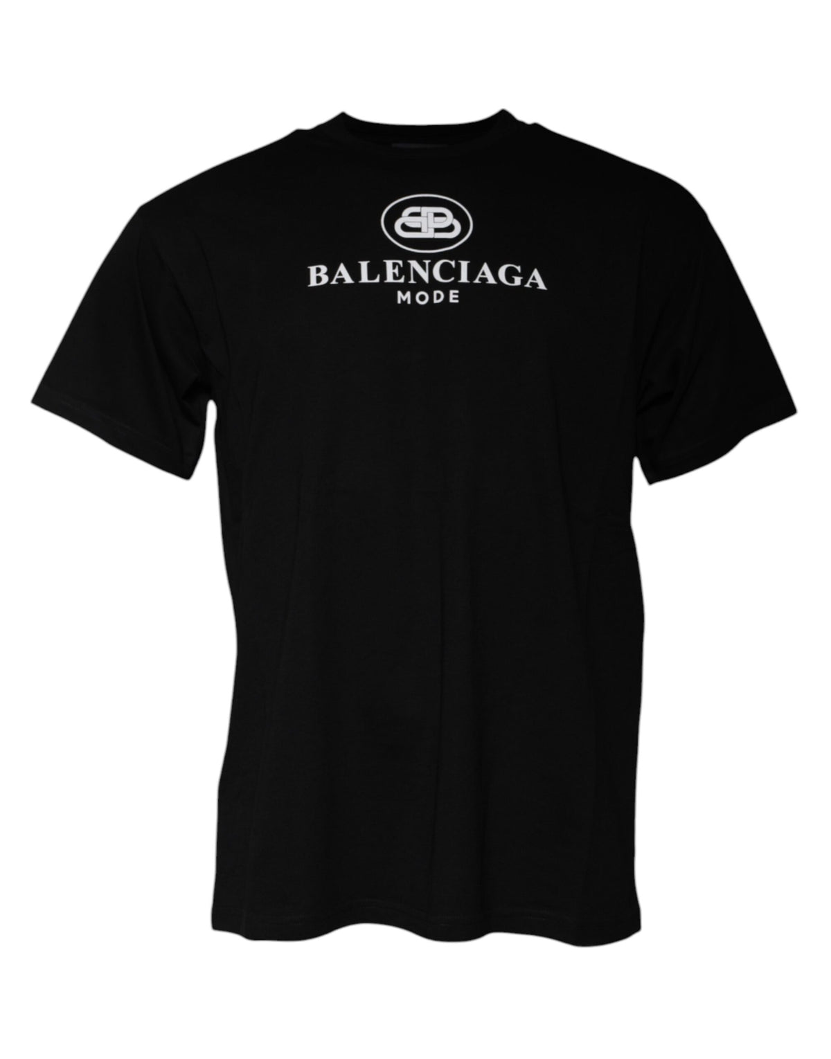 Camiseta Balenciaga preta de algodão com estampa de logotipo e gola redonda, manga curta