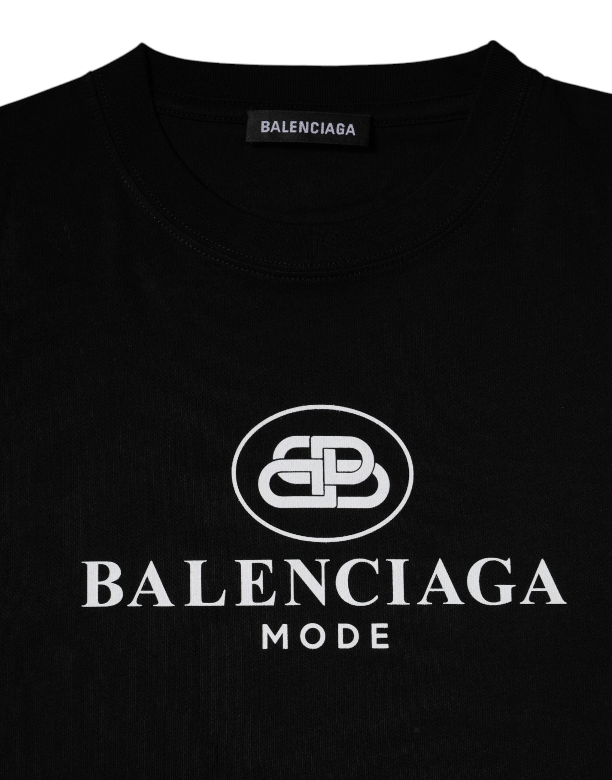 Camiseta Balenciaga preta de algodão com estampa de logotipo e gola redonda, manga curta