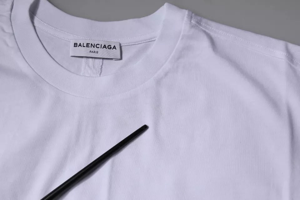Camiseta Balenciaga de algodão com logotipo branco e gola redonda, manga curta