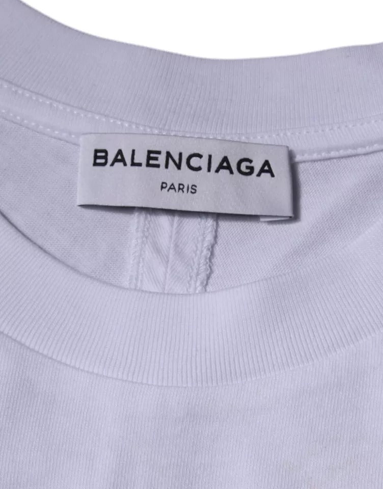 Camiseta Balenciaga de algodão com logotipo branco e gola redonda, manga curta