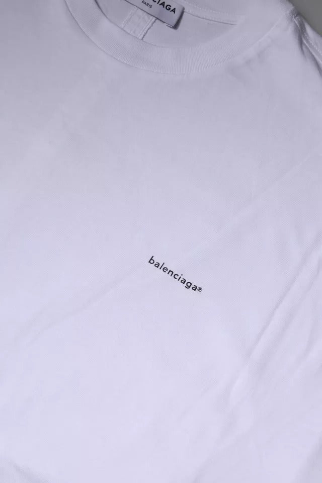 Camiseta Balenciaga de algodão com logotipo branco e gola redonda, manga curta