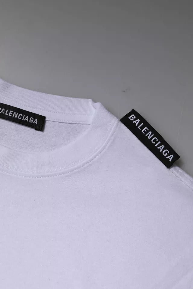 Camiseta Balenciaga de algodão com logotipo branco e gola redonda, manga curta