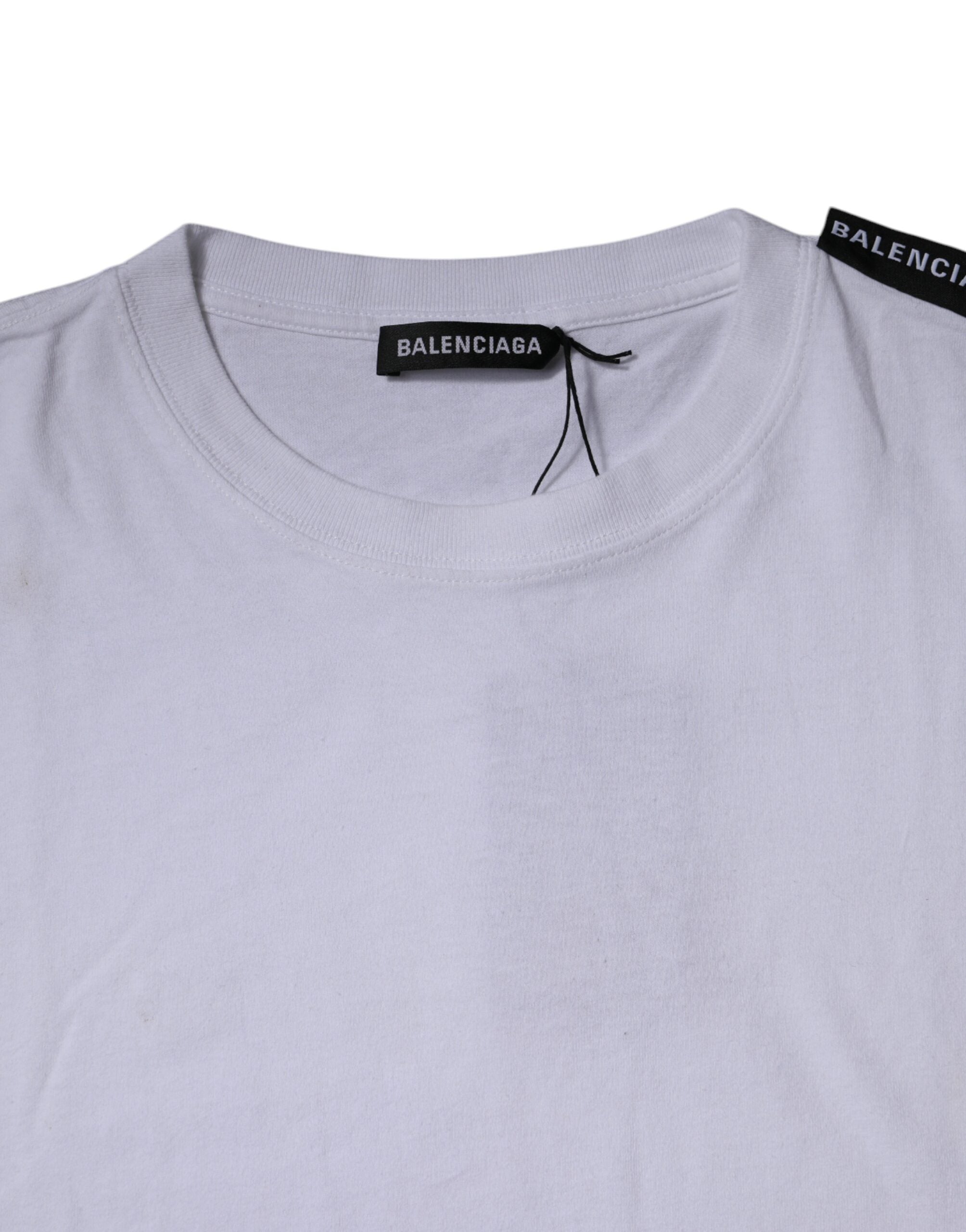 Camiseta Balenciaga de algodão com logotipo branco e gola redonda, manga curta