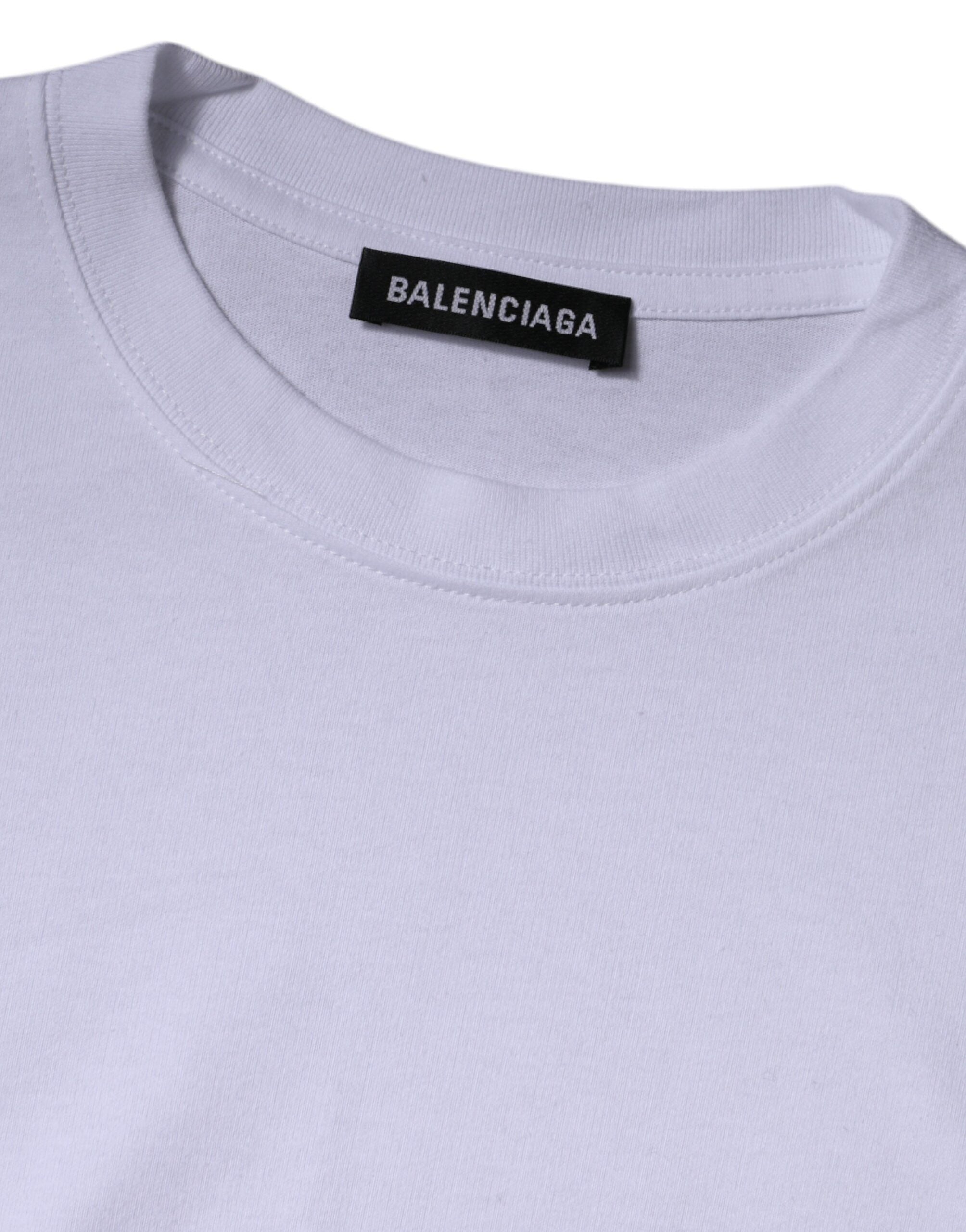 Camiseta Balenciaga de algodão com logotipo branco e gola redonda, manga curta