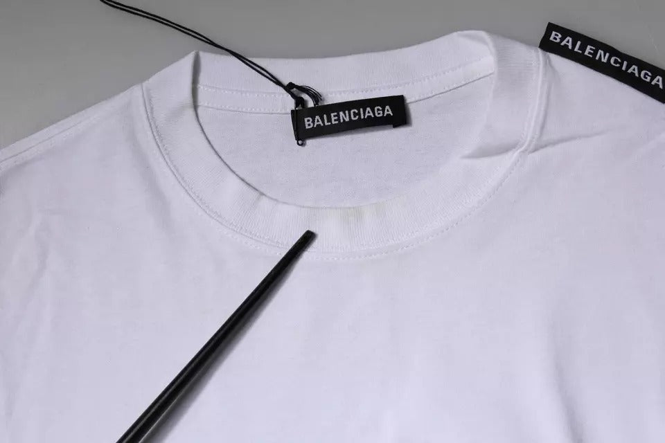 Camiseta Balenciaga de algodão com logotipo branco e gola redonda, manga curta