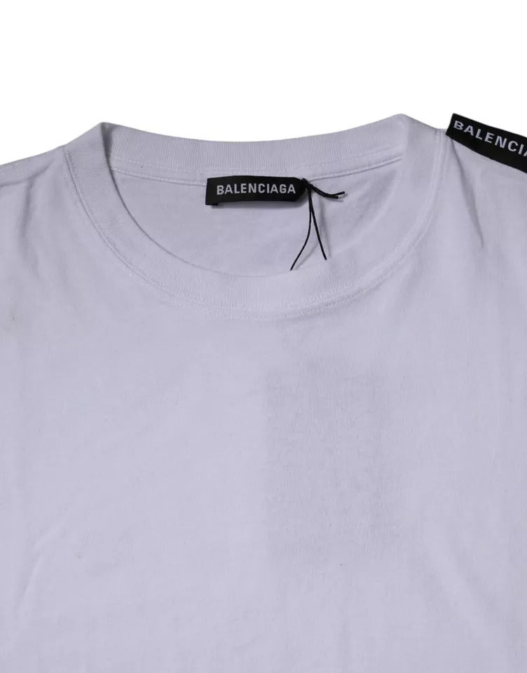 Camiseta Balenciaga de algodão com logotipo branco e gola redonda, manga curta