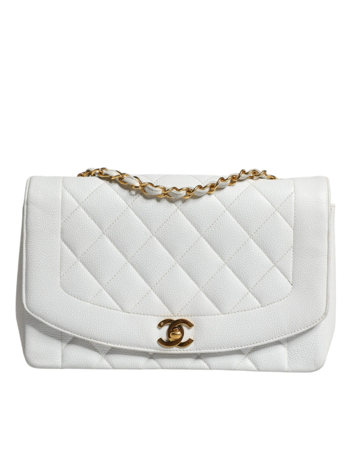 Bolsa de ombro Chanel branca média clássica DIANA banhada a ouro