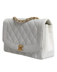 Bolsa de ombro Chanel branca média clássica DIANA banhada a ouro