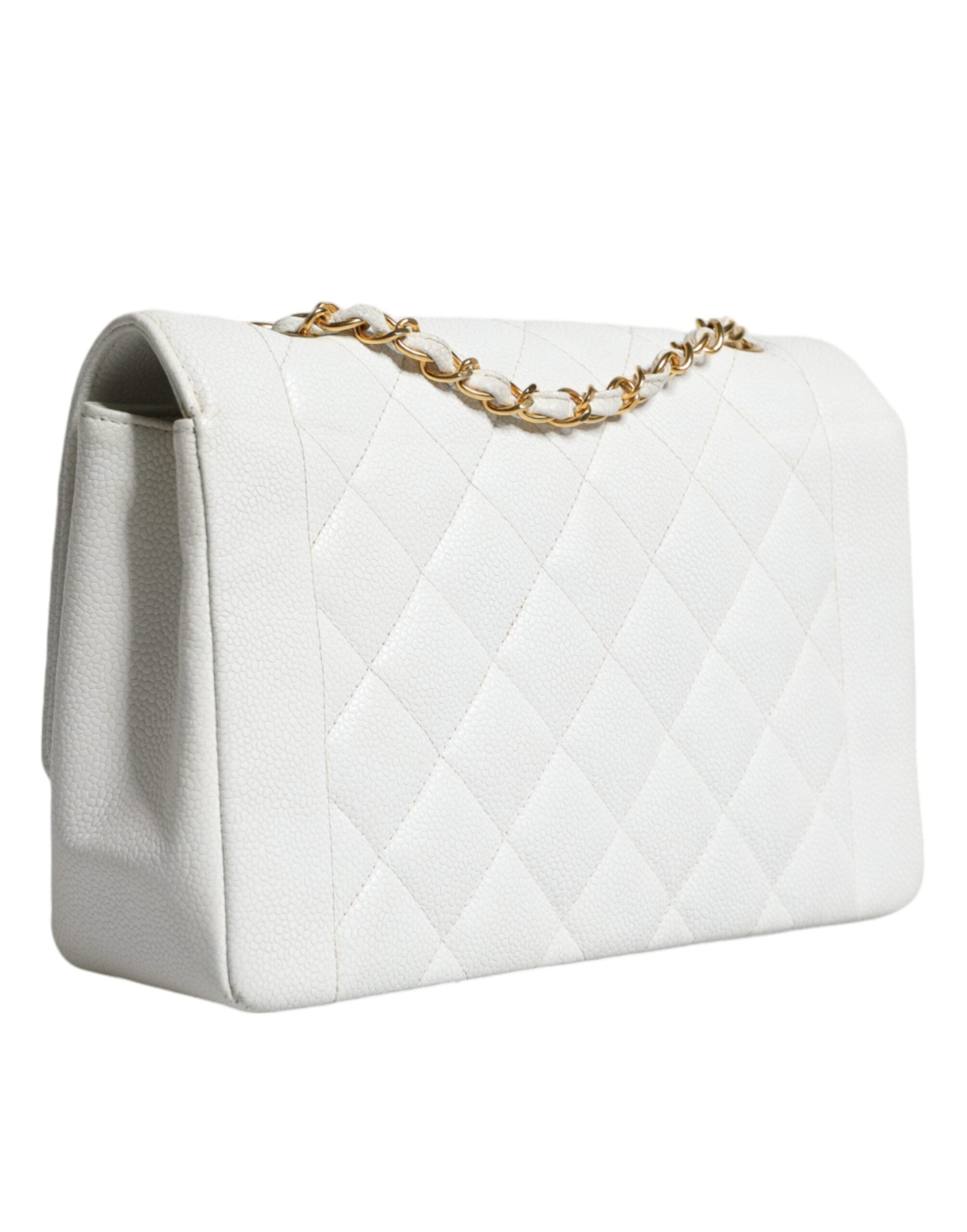 Bolsa de ombro Chanel branca média clássica DIANA banhada a ouro