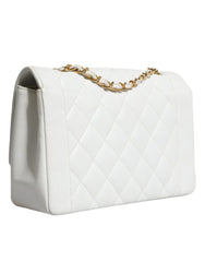 Bolsa de ombro Chanel branca média clássica DIANA banhada a ouro